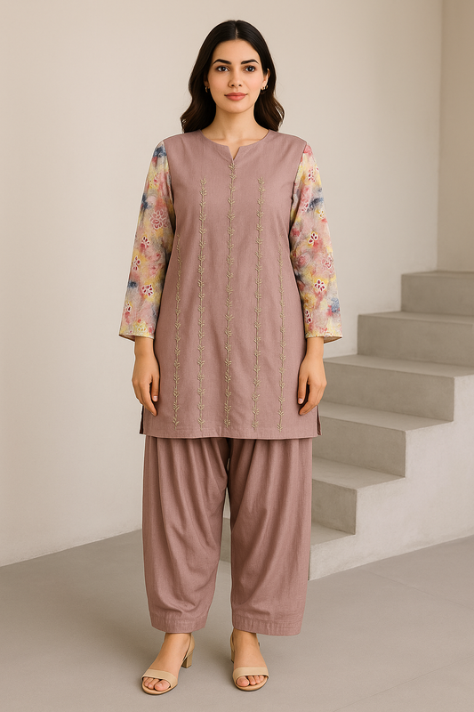 Mauve Lawn Suit with Gota Kinar