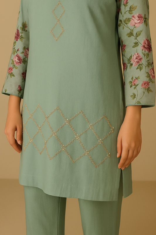 Light Blue Lawn Suit with Farshi Shalwar