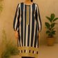 Ivory & Navy Blue Cotton Silk Striped