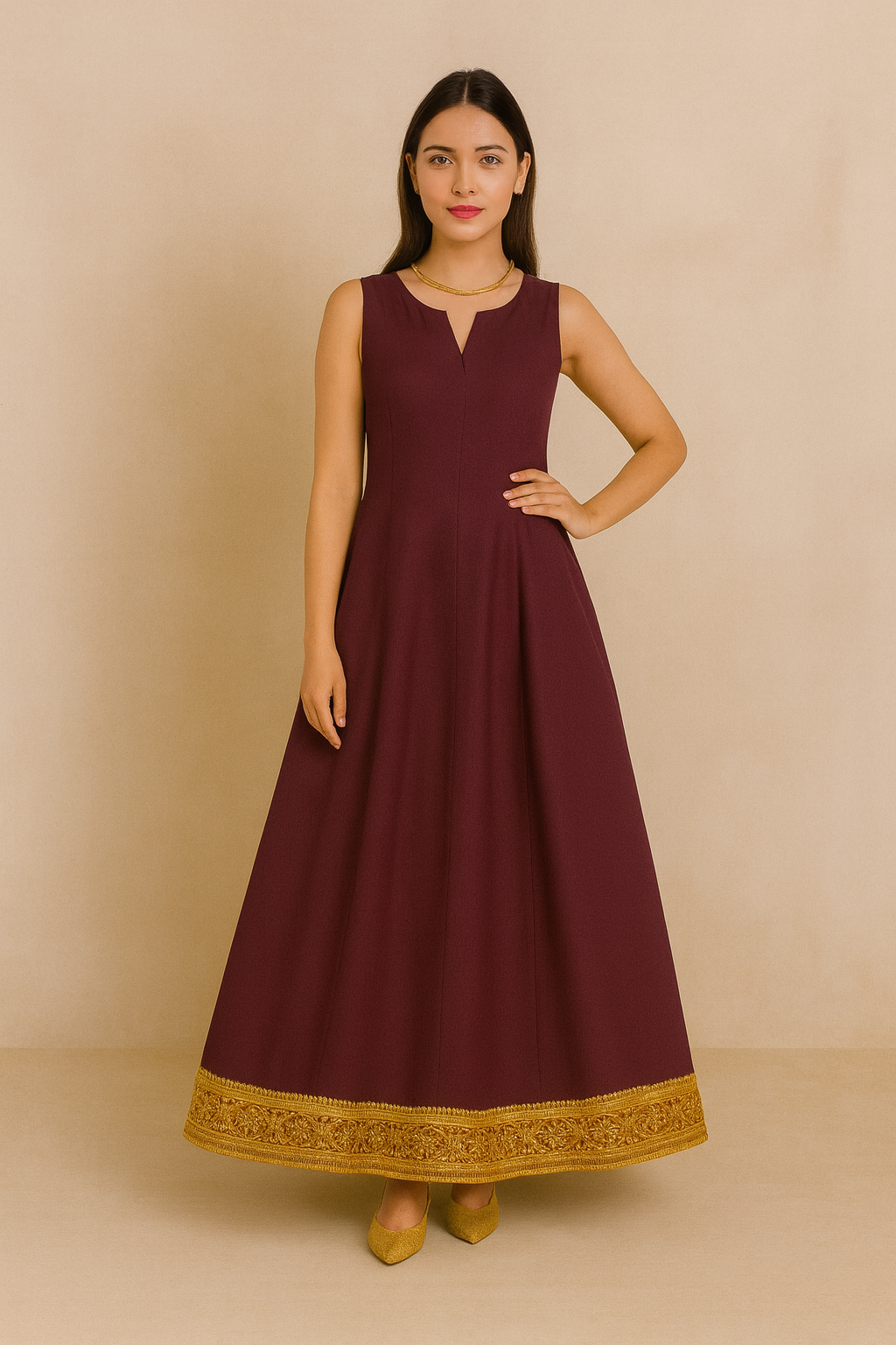 Purple Crepe Long Frock with Gota Kinari