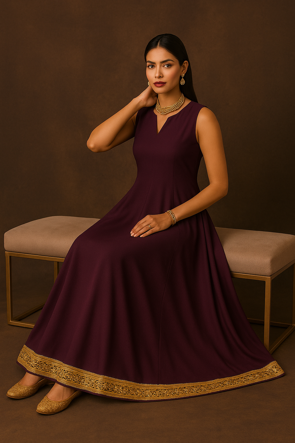 Purple Crepe Long Frock with Gota Kinari