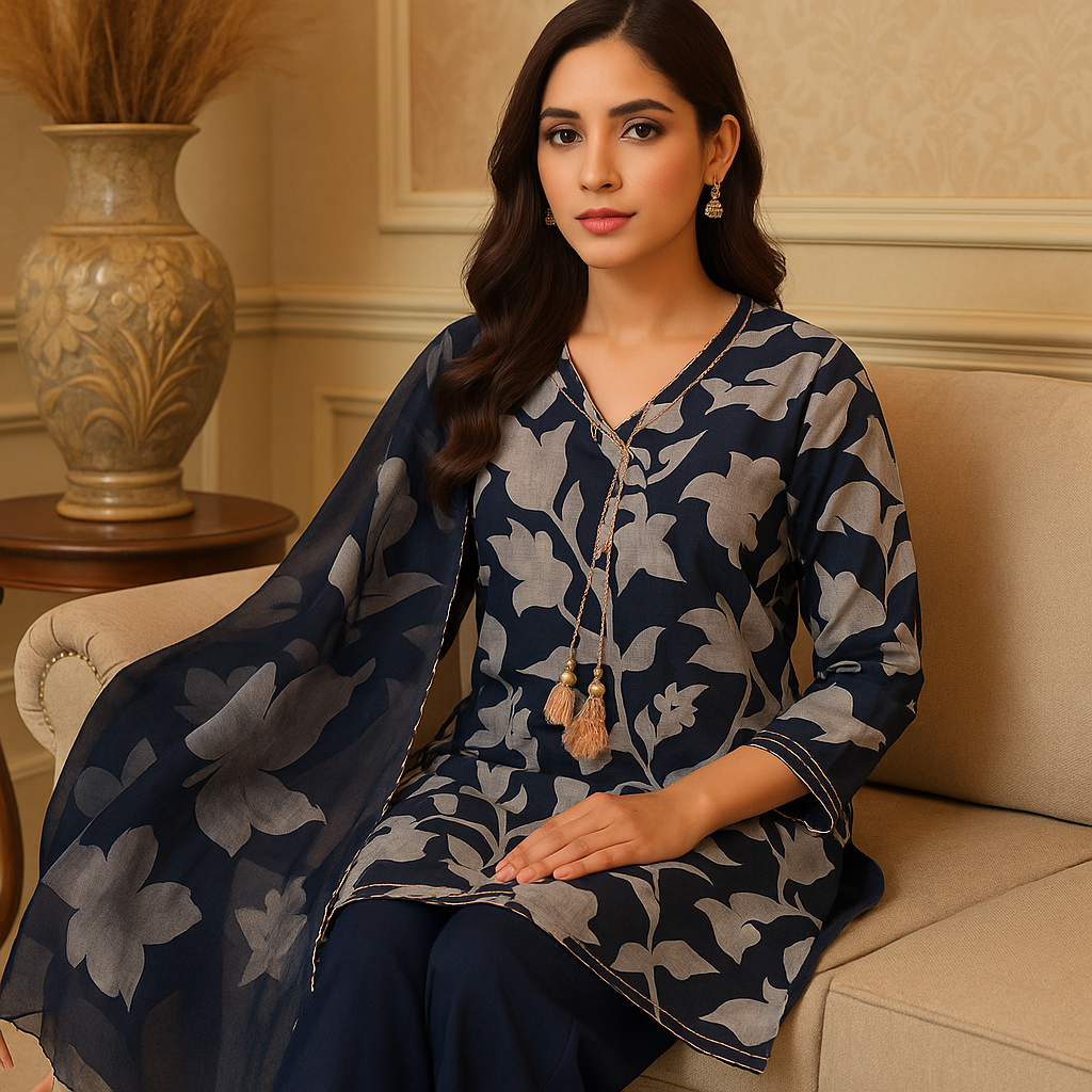 Angrakha-Style Blue Lawn Suit