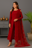 Deep Red Self-Embroidered Chiffon