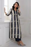 Formé – Ivory & Navy Silver Palm Cotton Silk Set