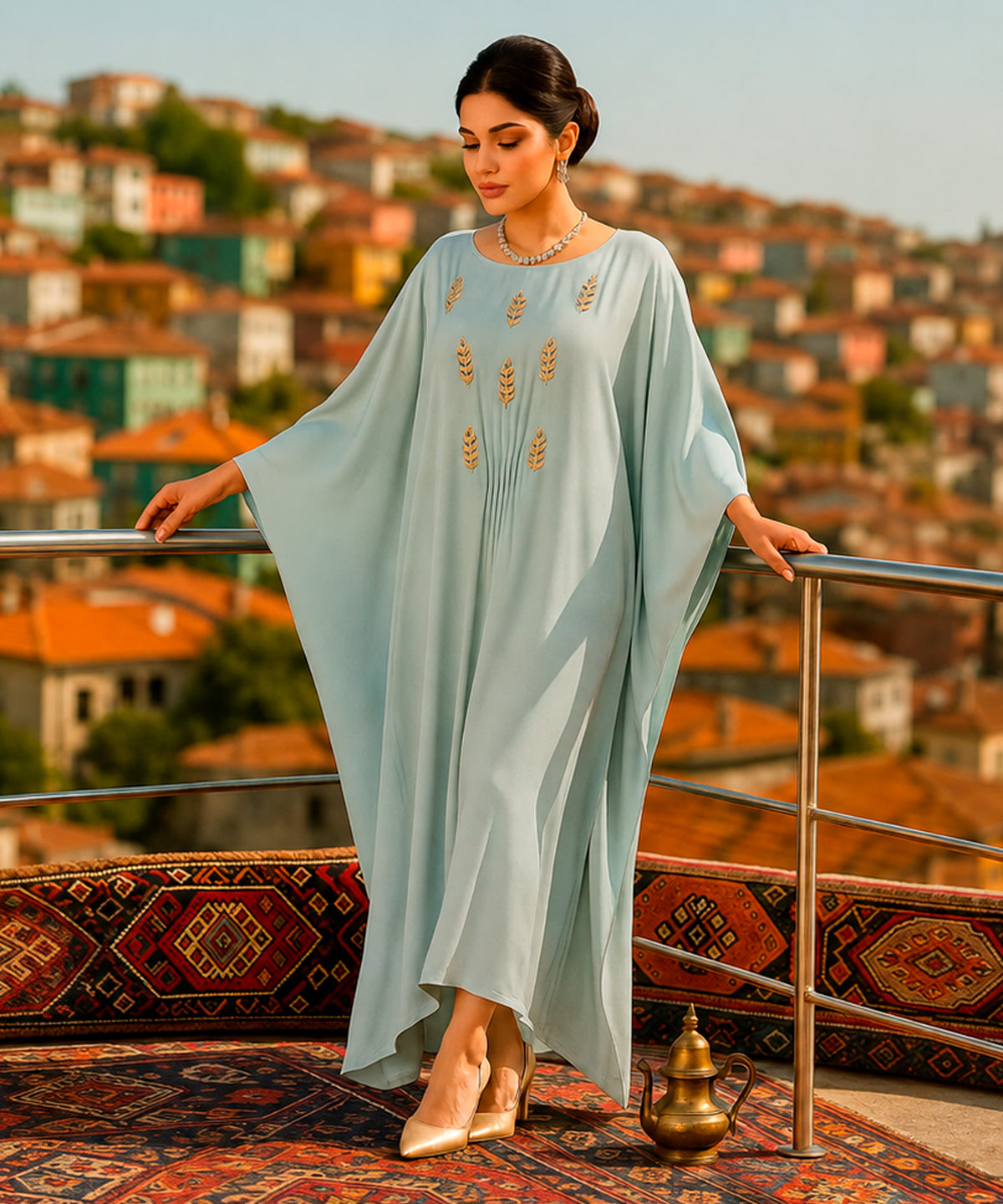 Ice Blue Silk Kaftan